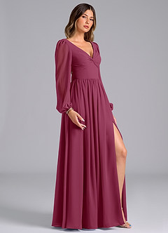 Azazie Zeya Bridesmaid Dresses Mulberry A-Line Long Sleeve Chiffon Dress image3