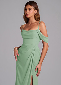 Azazie Johana Brautjungfernkleider Wandelbar Meerjungfrau-Linie Schulterfrei Chiffon Kleid Matcha image5