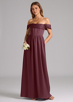 Azazie Hattie Bridesmaid Dresses Sangria A-Line Corset Stretch Satin Dress image5