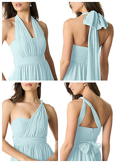 Azazie Olani Bridesmaid Dresses Sea Glass A-Line Off the Shoulder Chiffon Convertible Dress image2