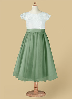 Azazie Vetty Flower Girl Dresses Ivory Matcha A-Line Lace Tulle Dress image12