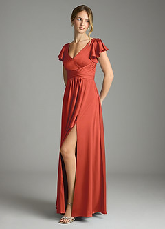 Azazie Omari Bridesmaid Dresses Rust A-Line Stretch Satin Dress image4