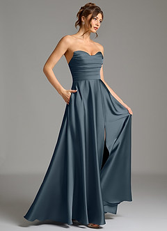 Azazie Ayla Vestidos de damas de honor Vestido de Crepúsculo de Satén Elástico de Corte en A con Corsé image6