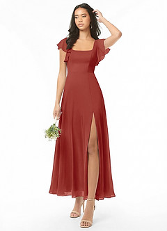 Azazie Bondi Bridesmaid Dresses Terracotta A-Line Ruched Chiffon Dress image1
