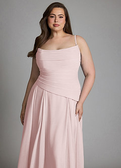 Azazie Gabriela Vestidos de damas de honor Vestido Rosa Rubor de Gasa de Línea A con Corsé image23