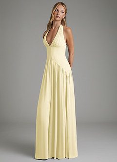 Azazie Alicia Bridesmaid Dresses Lemon Sorbet A-Line Pleated Chiffon Dress image3