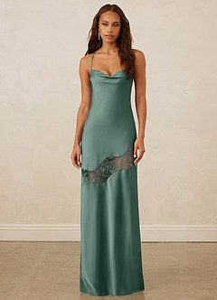 Christian Siriano Bridal for Azazie 1012 Bridesmaid Dresses Eucalyptus Sheath Lace Stretch Satin Dress image1