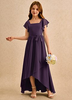 Azazie Milly Girls Formal Robe Demoiselle D'honneur Fillette Robe Trapèze en Mousseline de soie Plissée Prune image4