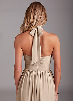 Azazie Avary Bridesmaid Dresses Taupe A-Line Pleated Chiffon Dress image7