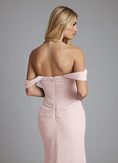 Azazie Luiza Bridesmaid Dresses Blushing Pink Mermaid Off the Shoulder Chiffon Dress image3