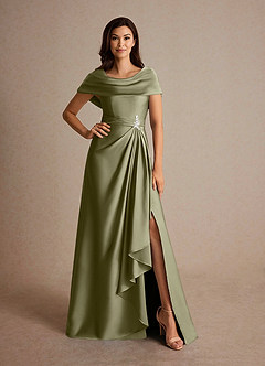 Azazie Branford Mother of the Bride Dresses Pistachio A-Line Pleated Stretch Satin Dress image5