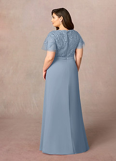 Azazie Singer Mother of the Bride Dresses Dusty Blue A-Line V-Neck Lace Chiffon Dress image9