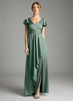 Azazie Omari Bridesmaid Dresses Eucalyptus A-Line Stretch Satin Dress image9