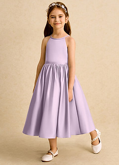 Azazie Indi Flower Girl Dresses Frosted Lilac A-Line Bow Matte Satin Dress image3
