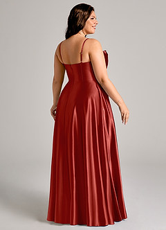 Azazie Elle Bridesmaid Dresses Rust A-Line with Pockets Metallic Satin Dress image11