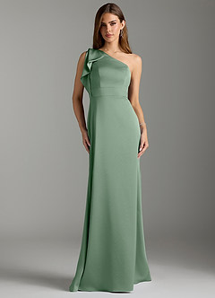 Azazie Rinna Bridesmaid Dresses Matcha Mermaid Ruched Stretch Satin Dress image1
