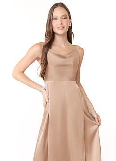 Azazie Naomie Abiti da Damigella Abito A-Line in Raso Elasticizzato con Scollo a Cappuccio e Spacco Laterale Rosa Inglese image5