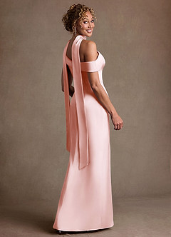 Azazie Kamala 신부의 어머니 드레스 쉬스 한쪽 어깨 스트레치 새틴 플로어 길이 드레스 image5