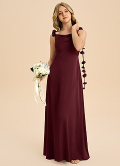 Azazie Gumdrop Junior Cabernet Empire Pleated Stretch Satin Dress image2