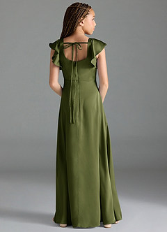 Azazie Bondi Junior Olive A-Line Side Slit Stretch Satin Dress image2
