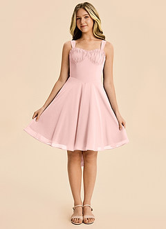 Azazie Arie Junior Powder Pink A-Line Ruched Chiffon Dress image6