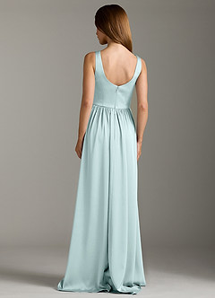 Azazie Keyla Bridesmaid Dresses Sea Glass A-Line Pleated Stretch Satin Dress image2