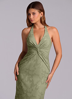 Azazie Valerie Final Sale Pistachio Mermaid Pleated Floral Burnout Dress image8