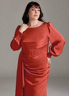 Azazie Raye Brautjungfernkleider Meerjungfrau-Linie Langarm Stretch-Satin Kleid Rost image11