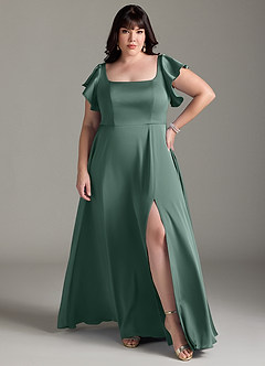 Azazie Bondi Bridesmaid Dresses Eucalyptus A-Line Bow Stretch Satin Dress image7