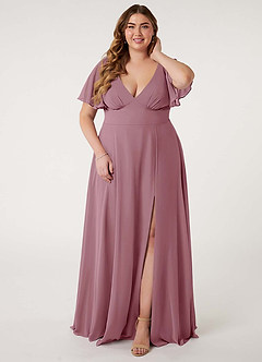 Azazie Kimber Bridesmaid Dresses Vintage Mauve A-Line Flounce Sleeve Chiffon Dress image9