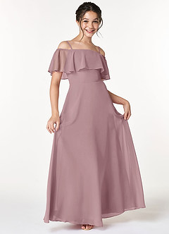 Azazie Maggie Junior Dusty Rose A-Line Off the Shoulder Chiffon Dress image1