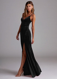 Azazie Becca Bridesmaid Dresses Black Sheath Velvet Dress image2
