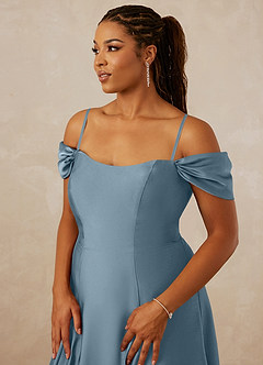 Christian Siriano Bridal for Azazie 1002 Bridesmaid Dresses Dusty Blue A-Line Off the Shoulder Stretch Satin Convertible Dress image9