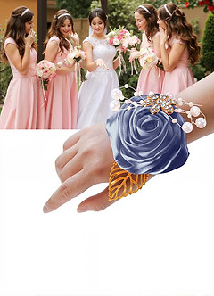 front 6PC Matching Color Bridesmaids Wrist Corsage with Pearl Bracelet