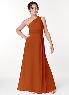 Azazie Cleo Junior Paprika A-Line Pleated Chiffon Dress image4