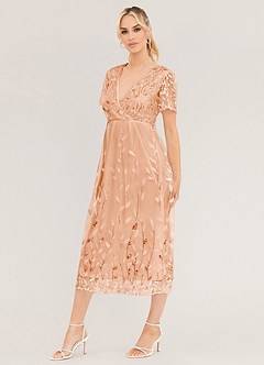 Light Up Beauty Rose Gold Floral Sequin Short Sleeve Maxi Dress image3