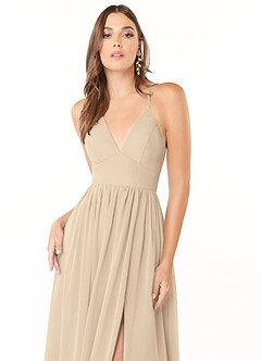 Azazie Aaida Bridesmaid Dresses Champagne A-Line Corset Chiffon Dress image6