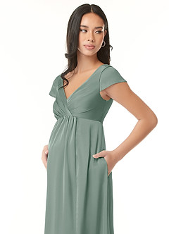 Azazie Allessia Gravid brudtärna klänningar Klä A-Line Plisserad Golvlängd Stretch Satin image6