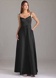 Azazie Marley Bridesmaid Dresses Black A-Line Off the Shoulder Stretch Satin Convertible Dress image3
