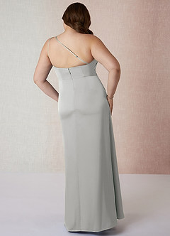 Azazie Mika Bridesmaid Dresses Silver Sheath One Shoulder Stretch Satin Dress image9