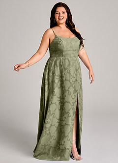 Azazie Moira Jurken voor bruidsmeisjes Jurk van Bloemen Burn-out met A-Lijn Zijsplit Pistache image9