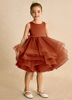 Azazie Tinie Flower Girl Dresses Paprika Ball-Gown Bow Tulle Dress image2