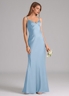 Azazie Suttona Brudtärnklänningar Klä av A-Linje i Stretch Satin Plisserad Puderblå image2