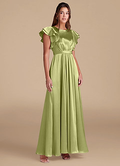 Azazie Daphne Bescheidene Brautjungfernkleider A-Linie Gestreift Metallic Satin Bodenlänge Kleid image4