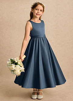 Azazie Karlie vestidos de niña de las flores Vestido Neptuno de Satin Mate de Línea A con Plisado image2