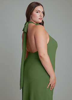 Azazie Velli Robes de demoiselle d'honneur Robe Sirène en Mousseline de soie Col haut Olive image14