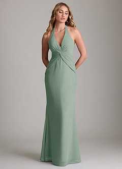 Azazie Valerie Bridesmaid Dresses Silver Sage Mermaid Pleated Chiffon Dress image3