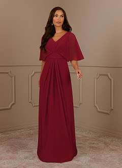 Azazie Oksana Mother of the Bride Dresses Burgundy A-Line V-Neck Pleated Chiffon Dress image2