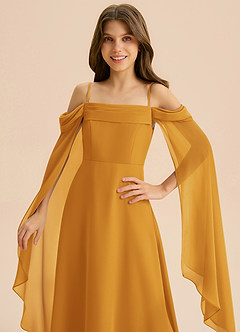 Azazie Moana Junior Linia A Pofałdowany Szyfon Długość podłogi Młodsza druhna Sukienka image7