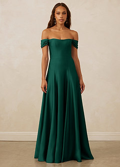 Christian Siriano Bridal for Azazie 1002 Bridesmaid Dresses Emerald A-Line Off the Shoulder Stretch Satin Convertible Dress image2